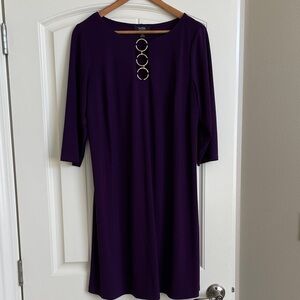 MSK Deep Purple Long Sleeve Dress with Gold Accents